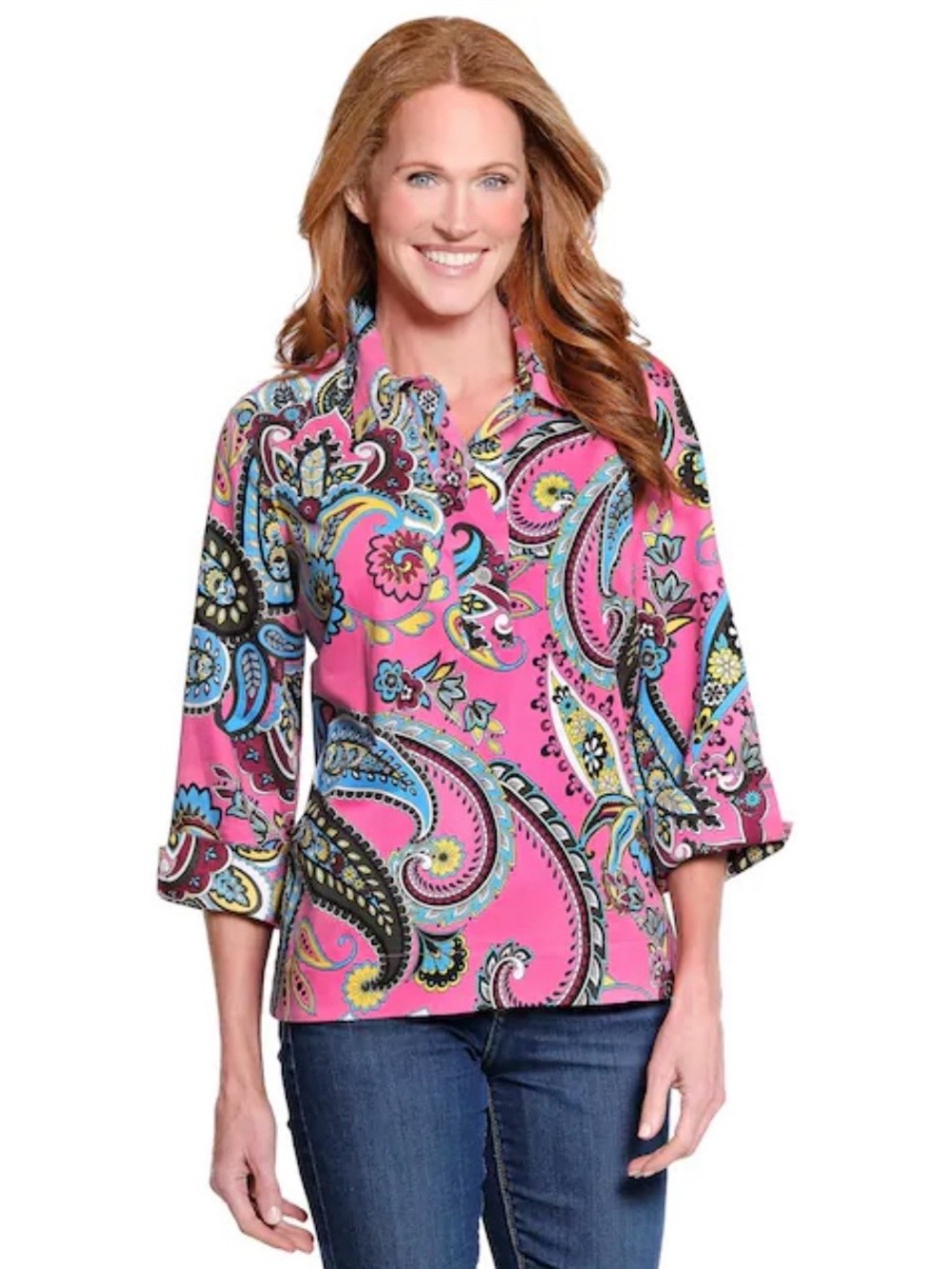 Ali Miles Hot Pink Paisley Button-Front Shirt NEW WITH TAGS